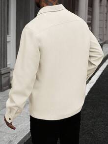 Manfinity Homme Áo khoác nam tay raglan màu trơn kiểu dáng thường ngày - Màu be - Xem 2