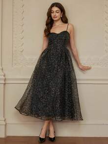 Aveloria Rosie Vestido de tirantes de organza con estampado de leopardo y volumen, vestido sin mangas con bajo acampanado - Multicolor - Ver 6