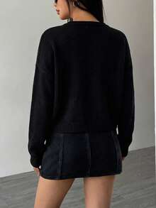 Suéter de Punto para Mujer con Detalles de Pedrería en el Cuello - Negro - Ver 2