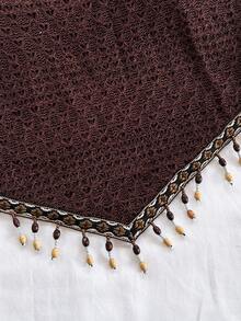 Soleia Women's Vacation Knit Tube Top With Retro Print, Beaded Chain Accent, Suitable For Party, Christmas, Date Night, Nightclub, Beach, Cruise, Afternoon Tea, Bohemian, Boho, Vacation, Fall - Brown - View 4