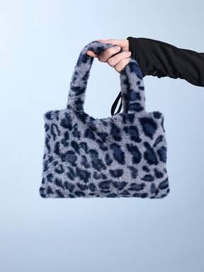 Goth 1pc Y2K Retro Fashion Versatile Sweet & Lazy High-Quality Large Capacity Autumn/Winter Blue Faux Fur Leopard/Tiger Print Animal Pattern Handbag, Tote Bag, Shoulder Bag, Suitable For Women, Daily Commute, Gift