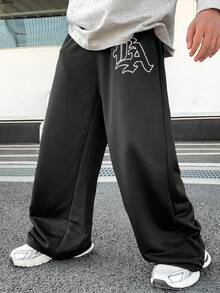 1 Piece Tween Boy Casual Sports College Straight Loose Black Trousers Suitable For Kids Outfits Toddler Boy Clothes Back To School Boys Set Suitable For Birthday Parties, Evening Parties, Performances, Weddings, Baptisms, Opening Ceremonies Daily Suitable For Daily Use Suitable For School Suitable For Travel Suitable For Sports Suitable For Spring And Summer Seasons - Black - View 5