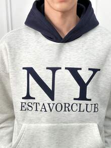 ESTAVOR 男士休闲长袖撞色连帽衫 - 淺灰色 - 查看 4
