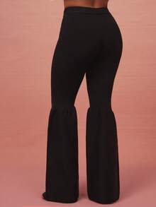 Vixey Solid Elegant Flare Leg Rib Knit Sweater Pants - Black - View 4
