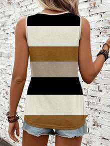 SHEIN LUNE 女士条纹圆领休闲百搭背心 - 彩色 - 查看 3