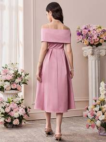 SHEIN Pitira Vestido elegante con chal tejido rosa con decoración de rhinestones para adolescentes - Rosa - Ver 2