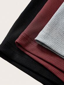 SHEIN BASICS 3pcs/Set Casual Solid Color Knit Skinny Shorts For Women/Summer - Burgundy - View 4