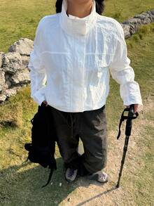 Muchica 女士春季新款白色纯色立领休闲户外宽松薄款外套 - 白色 - 查看 3