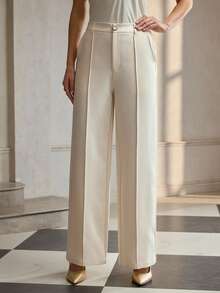 ZEYLAH Quần tây nữ màu trơn thanh lịch kiểu dáng que tăm, có túi. - Màu be - Xem 3