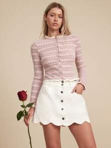 WESTFADE Button Front Scallop Hem A-Line Denim Mini Skirt Winter ...