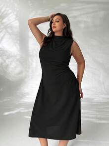 Firerie 女士优雅简约精致浪漫甜美日常通勤婚礼派对音乐节度假褶皱A字迷你连衣裙，红色吊带 - 黑色 - 查看 3