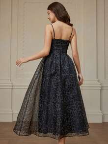 Aveloria Rosie Vestido de tirantes de organza con estampado de leopardo y volumen, vestido sin mangas con bajo acampanado - Multicolor - Ver 2