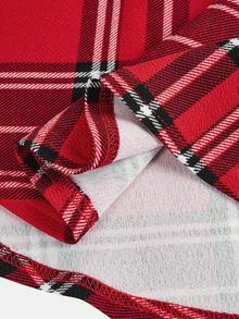 SHEIN Girlism 少女休闲格子交叉腰A字裙 - 紅色 - 查看 4