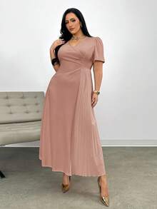 Firerie Đầm ngắn tay dáng rộng, thoải mái, thanh lịch, xếp ly, co giãn, thích hợp cho nữ cỡ lớn, dự tiệc, hẹn hò, khiêu vũ, mùa xuân/hè, đầm dạ hội cho nữ. - Bụi hồng - Xem 4