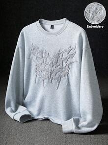 PAVTROS 男士哥特式暗黑爱心刺绣卫衣，街头风，适合户外音乐节、休闲外出、送给男友/老公的礼物、周年纪念日，浅灰色 - 淺灰色 - 查看 2