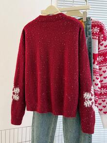 Franclia New Arrival Popular Christmas Snowflake Sweater, Loose Fashionable Knitted Pullover For Women, Autumn/Winter - Burgundy - View 2