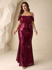 Coutiva 奢华亮片正式礼服，高端优雅派对礼服 - 酒紅色 - 查看 6