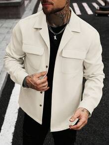 Manfinity Homme Áo khoác nam tay raglan màu trơn kiểu dáng thường ngày - Màu be - Xem 5