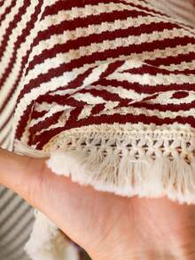 CosyJoli Plus Size Women Crew Neck Striped T-Shirt With Tassel Hem Design, Casual All-Match Versatile/Fall/Winter Striped Sweater Women Sweater Cute Sweater - Burgundy - View 7