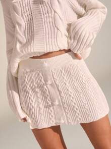 Glamine Elegant White V-Neck Knit Bow Tie Top & Pearl Button Skirt Sexy Romantic Date 2-Piece Set For Women Cream Outfit Women Cream Two Piece Set Sweater Set Knit Two Piece Set Sweater 2-Piece Set ,Party Dresses,Elegant Women's Sets,White Outfit For New Year's Eve,Holiday 2 Pieces Knit Set - White - View 6