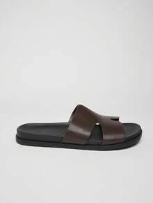 SHUZIA Men's Cutout Comfortable Slide Flat Sandals - Coffee Brown - View 4