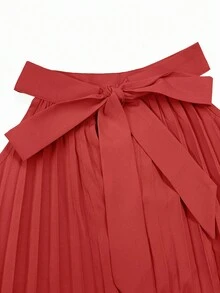 Chiquease 露肩吊带褶皱休闲连衣裙，适合新年度假海滩穿着 - 紅色 - 查看 6