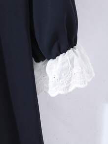 少女睡衣 - 藏蓝色蕾丝领长袖睡裙荷叶边公主风睡衣圆领弹力袖口假日卧室休闲四季皆宜2026年必备礼物睡衣柔软舒适优雅复古经典日常派对 - 藏蓝色 - 查看 5