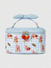 Strawberry Shortcake | ROMWE 女士可爱卡通图案蝴蝶结手提便携化妆包 - 藍色 - 查看 2