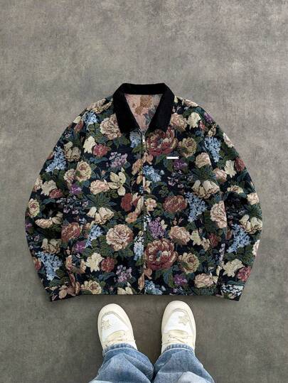 SWAVVY Men's Fashion Color Jacquard Corduroy Collar Jacket, Autumn/Winter