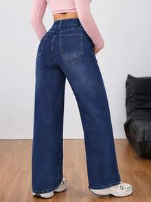 Jeanoix Jeans en denim décontractés de couleur unie pour femmes - Jean brut - Voir 2