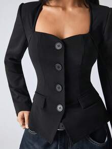 SHEIN EZwear 女士简约时尚休闲日常西装外套（秋冬季款） - 黑色 - 查看 6