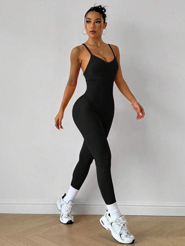 SHEIN Dewbera Bộ 2 quần liền thân yoga gân sọc dành cho nữ - Nhiều màu - Xem 3