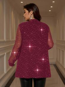 SHEIN Clasi Áo khoác cardigan đính sequin thời trang cỡ lớn dành cho nữ, thích hợp dự tiệc. - Màu Đỏ Sâu - Xem 7