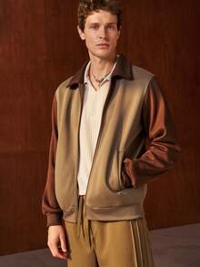 Airaco Men's Contrast Color Zipper Collar Casual Sweatshirt