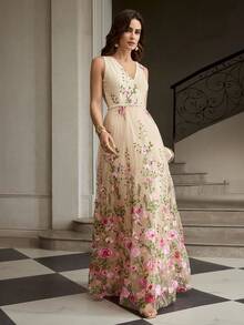ZEYLAH Women's Fashion Rose Embroidered Dress - Apricot - View 6