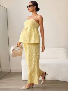 MaterniWear 两件套孕妇印花提花吊带背心和阔腿裤休闲套装