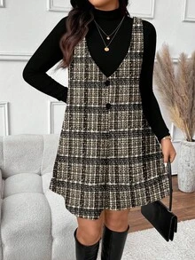 SHEIN Frenchy Elegant Plaid Print Plus Size 2 Pieces Set For Women, Casual Autumn/Winter Christmas - Multicolor - View 5