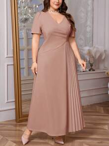 Firerie Đầm ngắn tay dáng rộng, thoải mái, thanh lịch, xếp ly, co giãn, thích hợp cho nữ cỡ lớn, dự tiệc, hẹn hò, khiêu vũ, mùa xuân/hè, đầm dạ hội cho nữ. - Bụi hồng - Xem 11