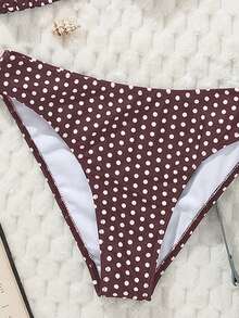 Swim Mod 女士黑白波点印花性感露背低腰比基尼套装，夏季 - 棕色 - 查看 4