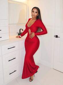 BamGleam Đầm nữ xếp ly gợi cảm cho ngày Valentine - Đỏ - Xem 3