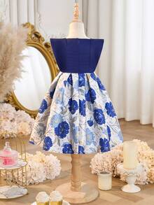 SHEIN Young Girl Elegant & Cute Floral Print Short Sleeve Dress - Blue - View 2
