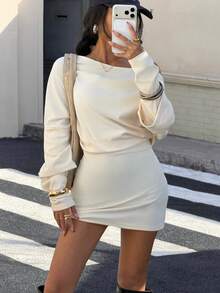 Muchica Apricot Knitted Women's One-Shoulder Dress