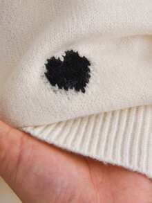 CosyJoli Plus Size Fashion Heart Pattern Jacquard Drop Shoulder Long Sleeve V-Neck Sweater Thanksgiving/Winter - Black - View 7