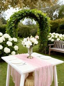 1 pieza 160*100cm Camino de mesa decorativo de tul con perlas falsas de color rosa, mantel de tul transparente para boda, decoración de arco de boda, decoración de recepción, ducha nupcial, decoración de fiesta, decoración de silla, decoración de fondo de evento, decoración del Día de San Valentín