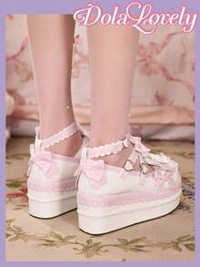 Dola Lovely Women's Fashion Sweet Bow Decor Thick Sole Platform Pumps Valentine's Day - White - View 3