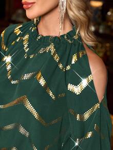 SHEIN Clasi Women's Long Sleeve Shirt For Daily Wear Boho Blouses Lantern Sleeve Blouse Green Blouses - Dark Green - View 4