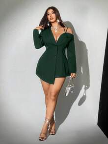 Viva Relle Traje rojo de diseño exclusivo con hombros descubiertos y talla grande para fiesta de Navidad