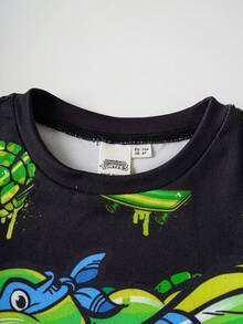 TEENAGE MUTANT NINJA TURTLES | SHEIN Bộ đồ ngủ ngắn tay và quần short in hình rùa hoạt hình dành cho bé trai, thích hợp cho mùa hè. - màu đen - Xem 3