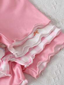 SHEIN 8件套女婴0-3岁春夏休闲日常穿着可爱芭蕾舞女童无袖T恤和短裤套装 - 粉色 - 查看 5