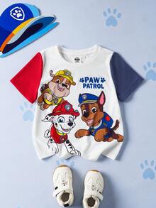 SHEIN | PAW Patrol Young Boy Cute Dog Print Contrast Color Round Neck Short Sleeve T-Shirt, Summer - Multicolor - View 1